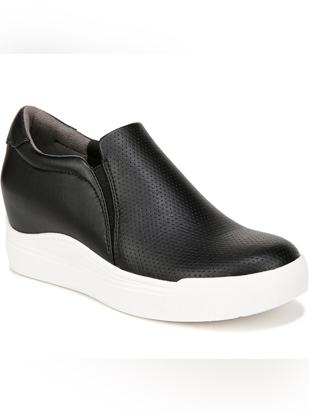 Dr. Scholl's Time Off Wedge Black Slip-On Women’s Sneaker, White Sole Size 9.5